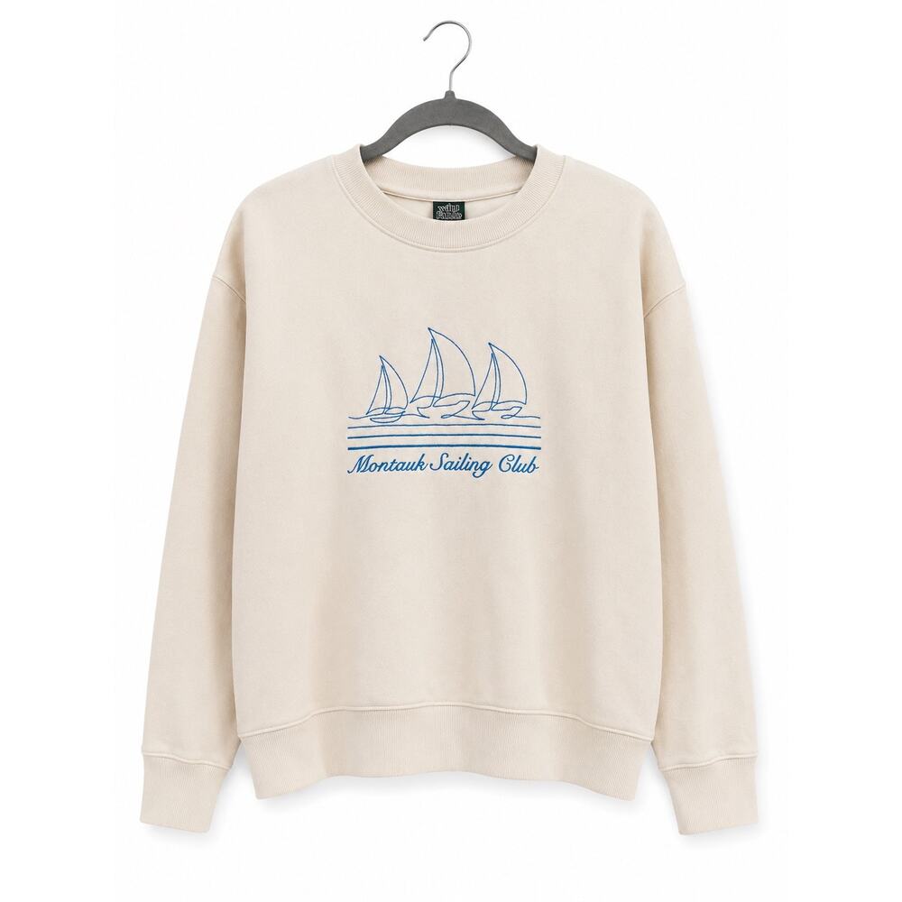 Wild Fable Montauk Sailing Club Graphic Crewneck Sweatshirt Beige Size S NWT - Picture 2 of 11